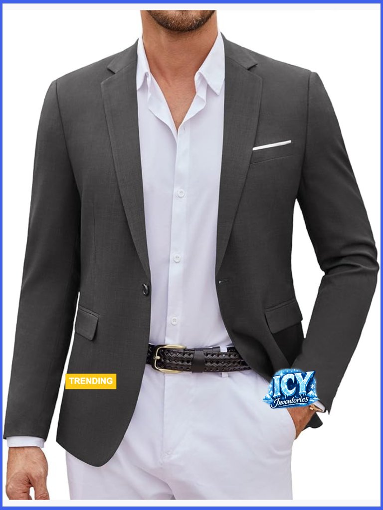 Lightweight Polyester Spandex Casual Blazer Sport Coat One Button